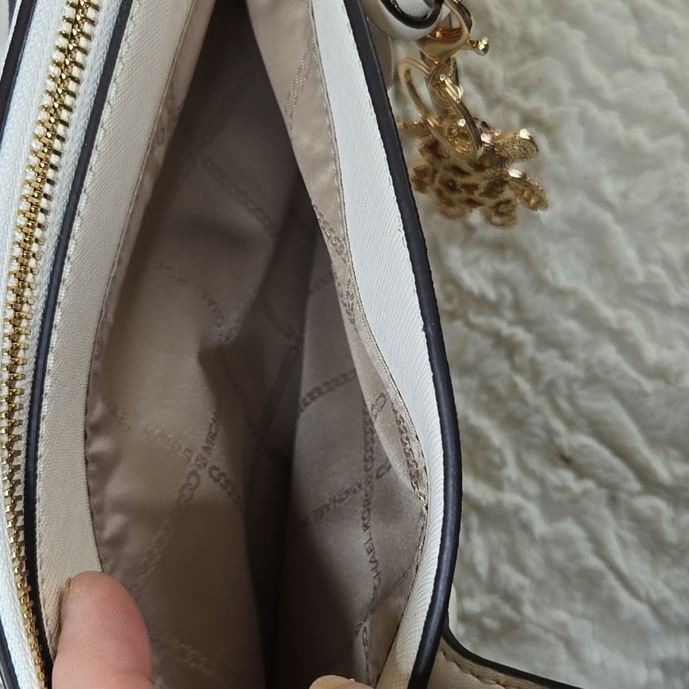 Michael Kors White Tote with Bear Charm Added EUC LIKE NEW - Picture 12 of 13